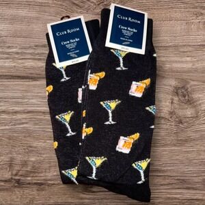 Club Room 2‎ pairs Men's Crew Socks – Black Cocktail Drink Print – One Size